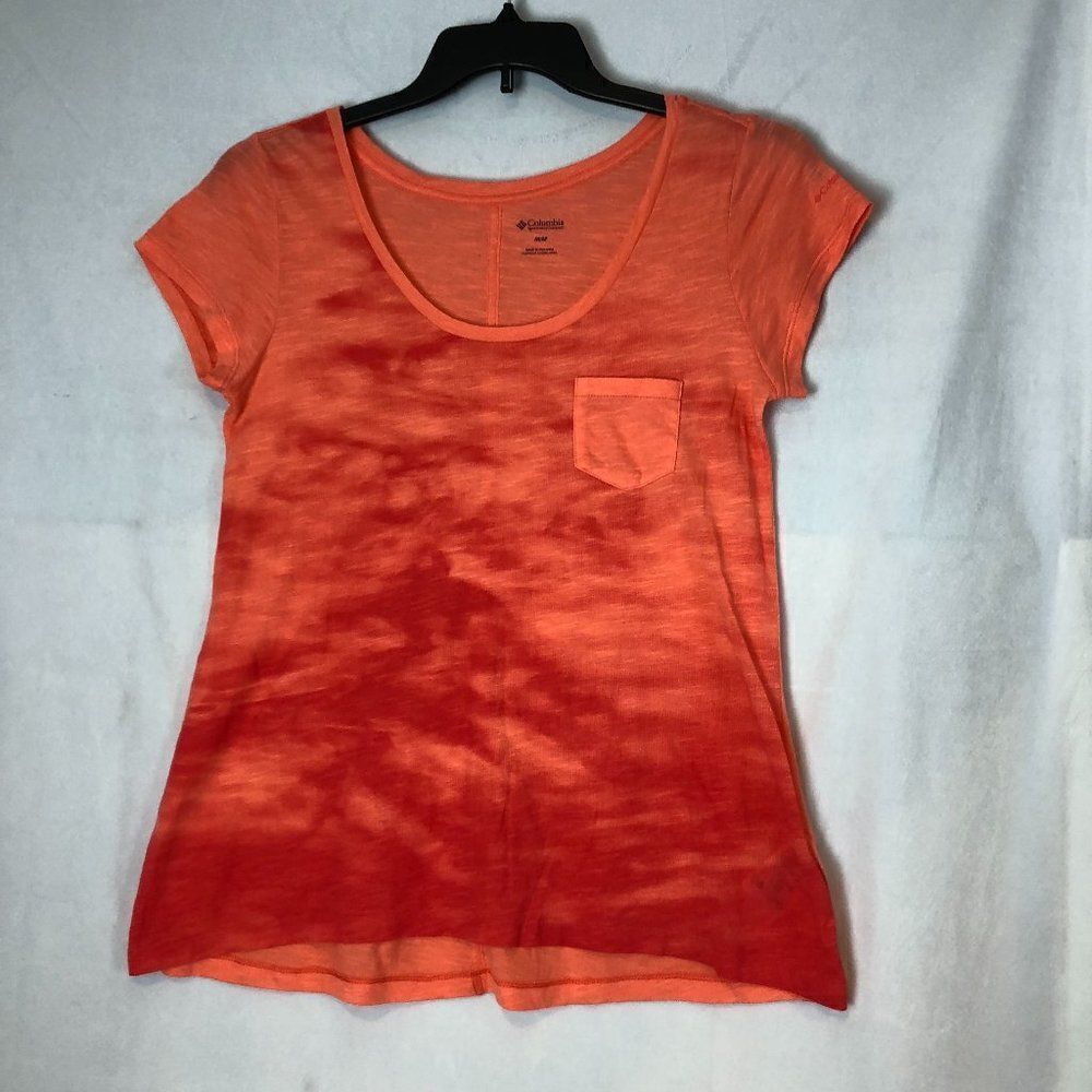 Columbia Women´s Short Sleeve Orange semi sheer Pocket t- Shirt Size M.       WT